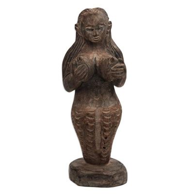 Alternate image for Hand-Carved Sensuous Ocean Mermaid Wood Sculpture Sensuous Mermaid