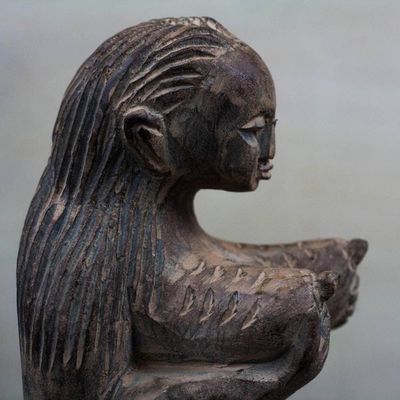 Alternate image for Hand-Carved Sensuous Ocean Mermaid Wood Sculpture Sensuous Mermaid