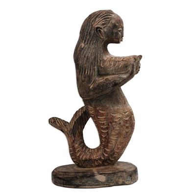 Alternate image for Hand-Carved Sensuous Ocean Mermaid Wood Sculpture Sensuous Mermaid