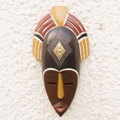 Alternate image for African Ashanti Sese Wood Mask with Brass and Aluminum Ashanti Princess