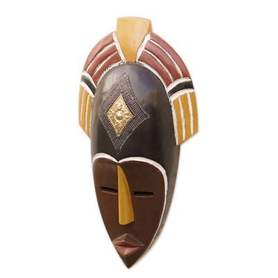 Alternate image for African Ashanti Sese Wood Mask with Brass and Aluminum Ashanti Princess