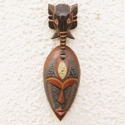Alternate image for Elephant-Themed African Sese Wood Mask in Black and Brown Elephant Ancestor