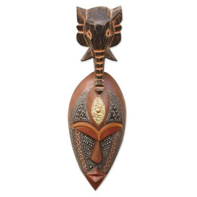 Alternate image for Elephant-Themed African Sese Wood Mask in Black and Brown Elephant Ancestor