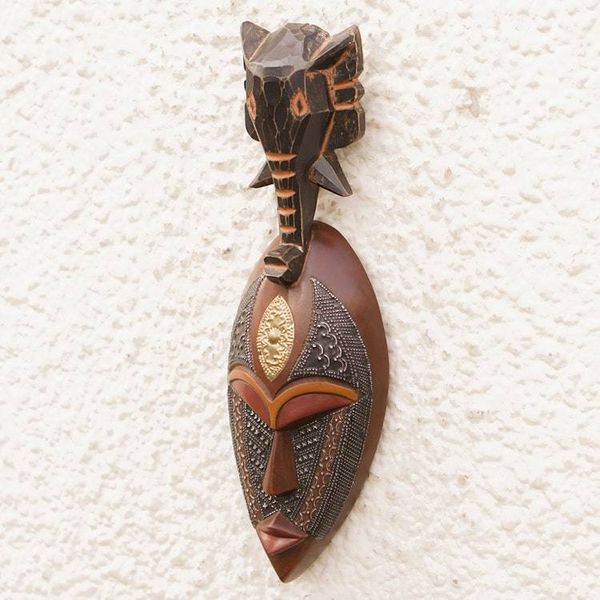 Alternate image for Elephant-Themed African Sese Wood Mask in Black and Brown Elephant Ancestor
