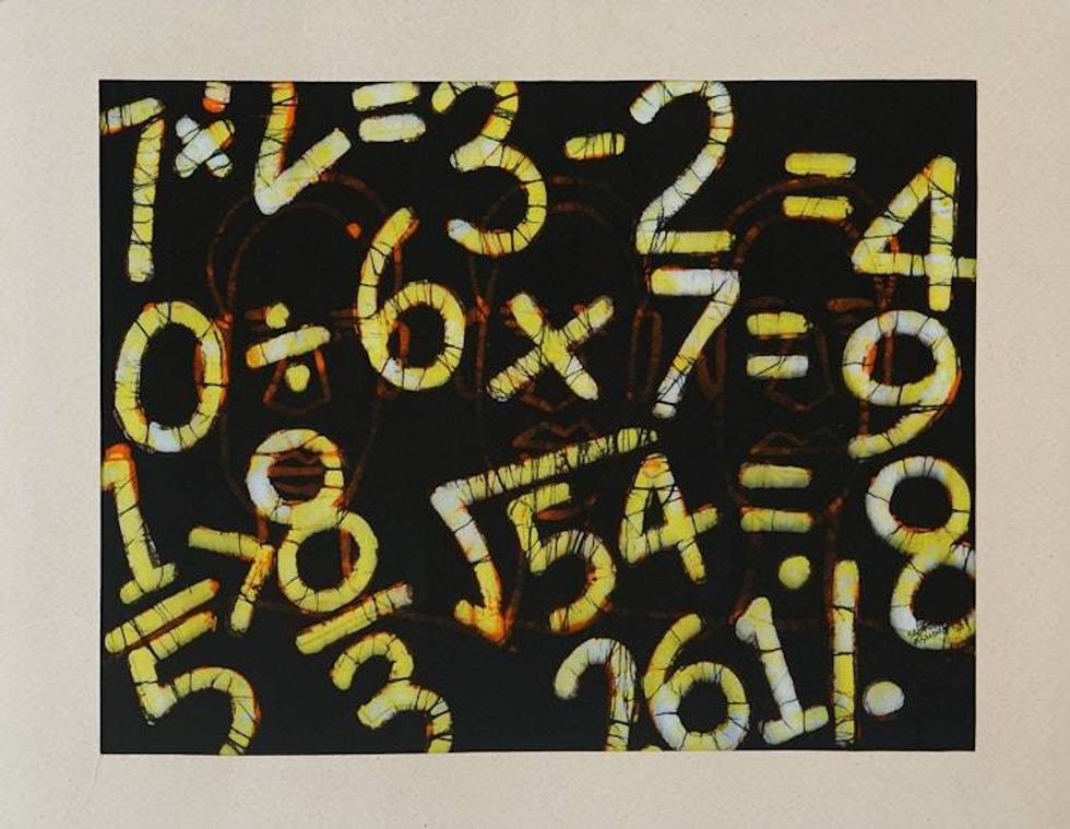 Batik on Cotton Numbers and Symbols Modern Painting with Mat 'Tax Collectors'