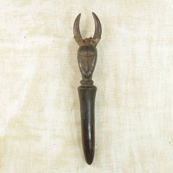 Alternate image for Hand Carved Baule Sese Wood Horned Mask Peg Wall Accent Horned Guardian