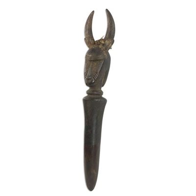 Alternate image for Hand Carved Baule Sese Wood Horned Mask Peg Wall Accent Horned Guardian