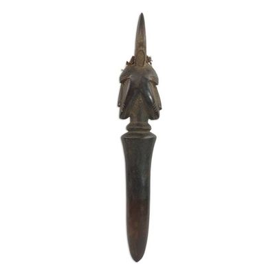 Alternate image for Hand Carved Baule Sese Wood Horned Mask Peg Wall Accent Horned Guardian