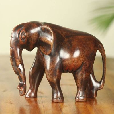 Alternate image for Elephant Sculpture Hand Carved from Ebony Wood African Bush Elephant
