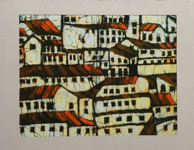 Primary image for Handcrafted Wax-Dyed Cotton Artwork of Ghanaian City Cluster