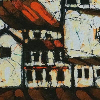 Alternate image for Handcrafted Wax-Dyed Cotton Artwork of Ghanaian City Cluster