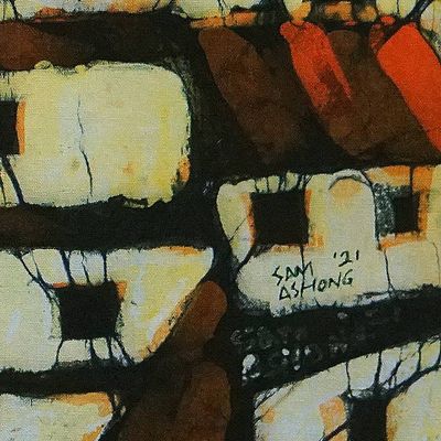 Alternate image for Handcrafted Wax-Dyed Cotton Artwork of Ghanaian City Cluster