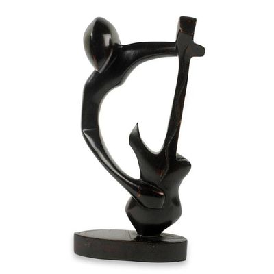 Alternate image for Hand Carved Teak Modern African Music Theme Sculpture Bass Guitar Man