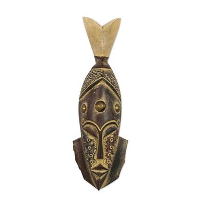Alternate image for Handmade Sese Wood Fish Head Mask Fish Head