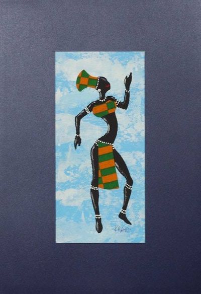 Alternate image for Painting of a Dancing Woman in a Colorful Cotton Dress Kpanlogo Dance I