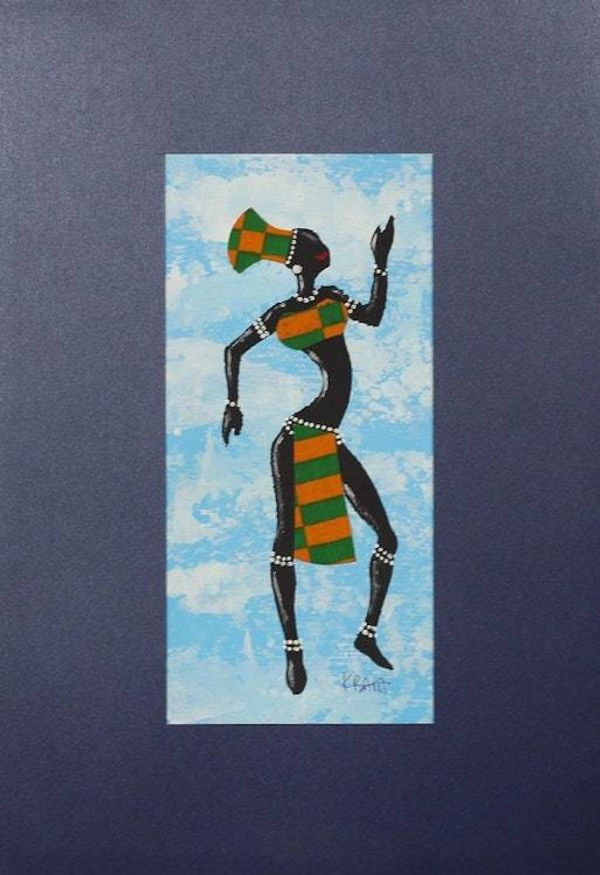 Alternate image for Painting of a Dancing Woman in a Colorful Cotton Dress Kpanlogo Dance I