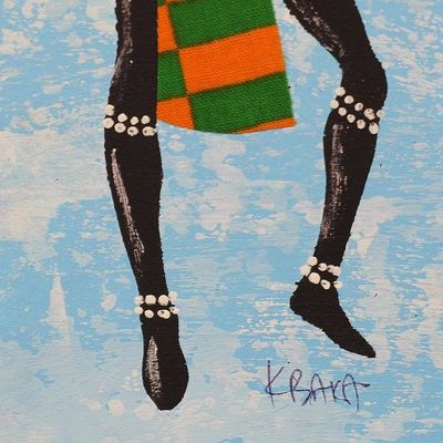 Alternate image for Painting of a Dancing Woman in a Colorful Cotton Dress Kpanlogo Dance I