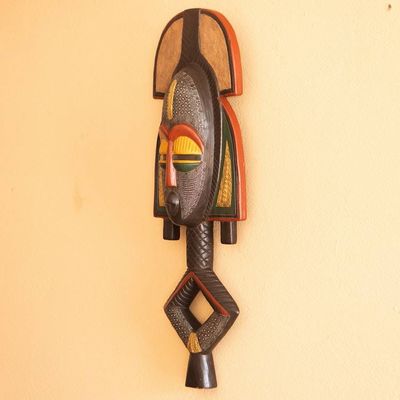 Alternate image for Hand-Carved Painted Wood Brass Aluminum African Wall Mask King of Wisdom