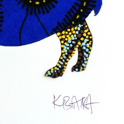 Alternate image for Signed Hippo Painting with Printed Cotton in Blue from Ghana Hippopotamus Blue