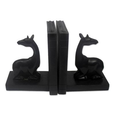 Alternate image for Hand Carved Teak Wood Giraffe Bookends Pair Giraffe Story