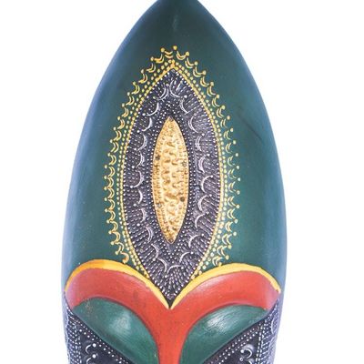 Alternate image for Elongated Wood and Embossed Brass Aluminum African Wall Mask Face of Favor II