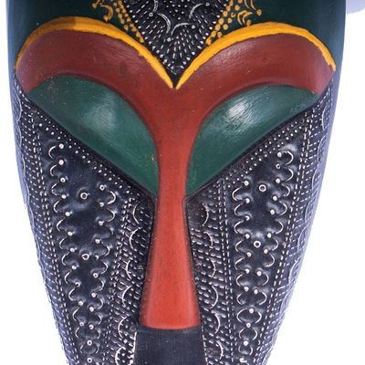Alternate image for Elongated Wood and Embossed Brass Aluminum African Wall Mask Face of Favor II
