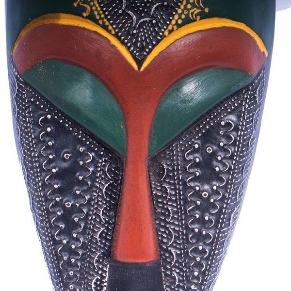 Alternate image for Elongated Wood and Embossed Brass Aluminum African Wall Mask Face of Favor II