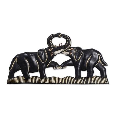 Alternate image for Elephant-Themed Sese Wood Wall Sculpture from Ghana Elephant Fight