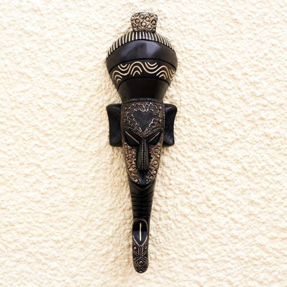 Hand Carved Sese Wood and Aluminum Plated Mask 'Humility'