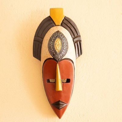 Alternate image for African Ashanti Wood Wall Mask with Brass Aluminum Accents Ashanti Princess II