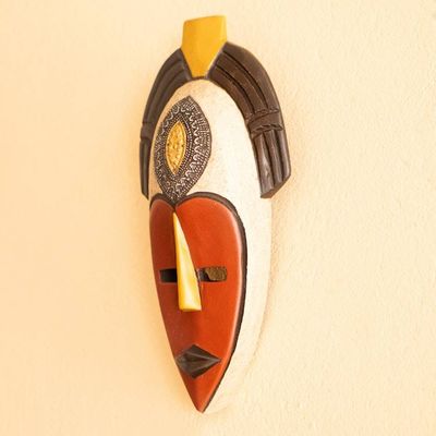 Alternate image for African Ashanti Wood Wall Mask with Brass Aluminum Accents Ashanti Princess II