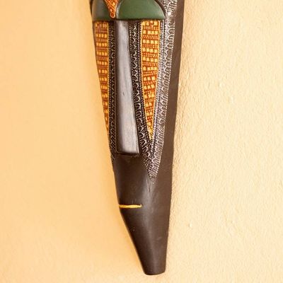 Alternate image for Folk Art Antiqued Aluminum and Sese Wood Mask from Ghana Unique Ancestor