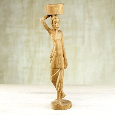 Alternate image for Handcrafted Cultural Wood Sculpture Carrier Woman