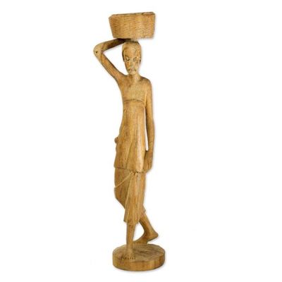 Alternate image for Handcrafted Cultural Wood Sculpture Carrier Woman