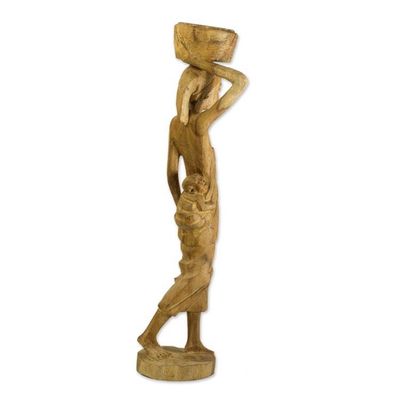 Alternate image for Handcrafted Cultural Wood Sculpture Carrier Woman