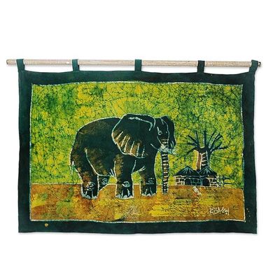Alternate image for Handcrafted Batik Cotton Wall Hanging Proud African Elephant
