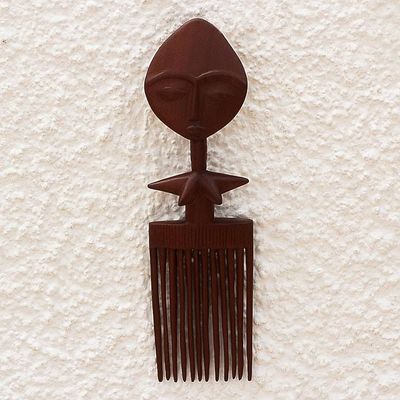 Alternate image for Hand Crafted Mahogany Wood Wall Art Akwaba Comb