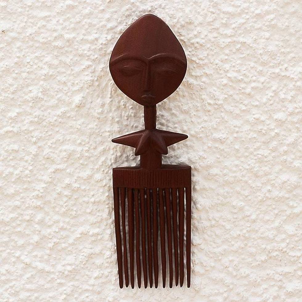 Hand Crafted Mahogany Wood Wall Art 'Akwaba Comb'