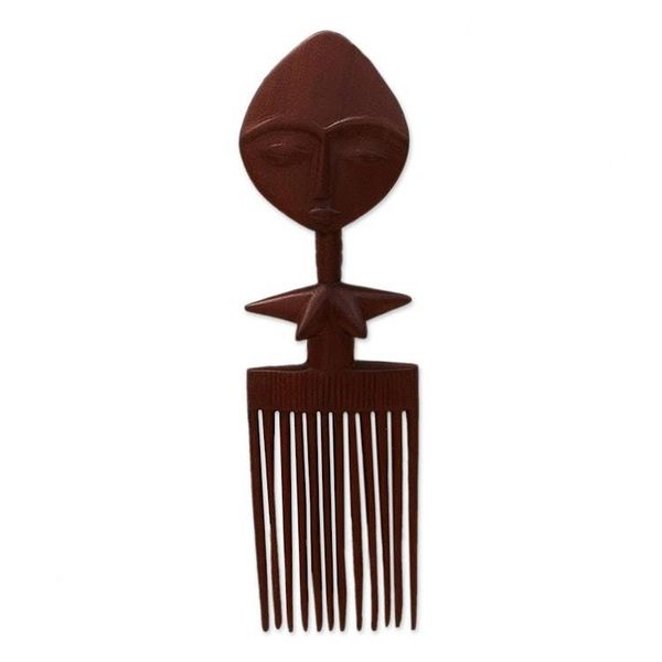 Alternate image for Hand Crafted Mahogany Wood Wall Art Akwaba Comb
