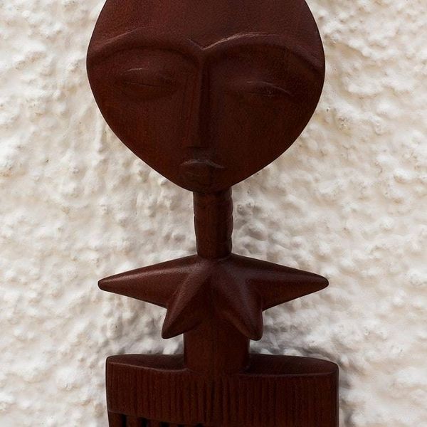 Alternate image for Hand Crafted Mahogany Wood Wall Art Akwaba Comb