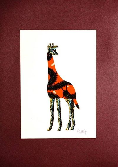 Alternate image for Signed Mixed Media Painting of a Giraffe from Ghana Giraffe Orange