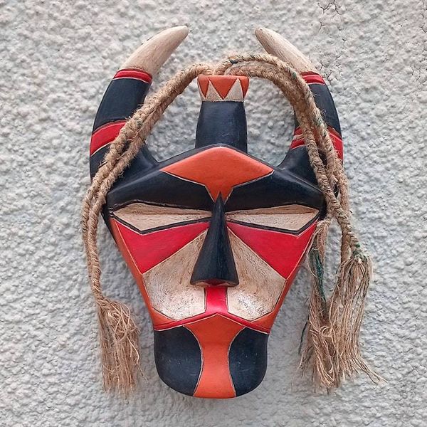 Alternate image for Traditional Hand-Painted Red and Black African Wood Mask Senufo Glory