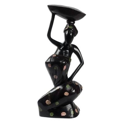Alternate image for Black Sese Wood Sculpture of a Woman from Ghana Saleswoman