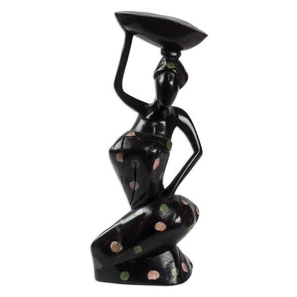 Alternate image for Black Sese Wood Sculpture of a Woman from Ghana Saleswoman