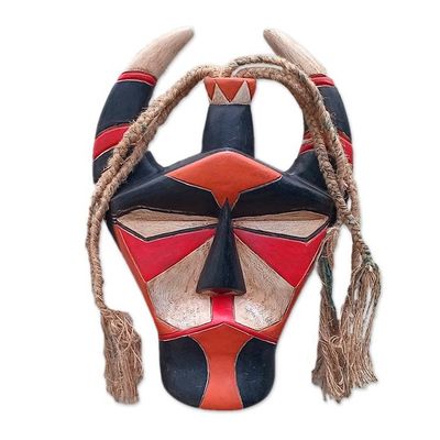 Alternate image for Traditional Hand-Painted Red and Black African Wood Mask Senufo Glory