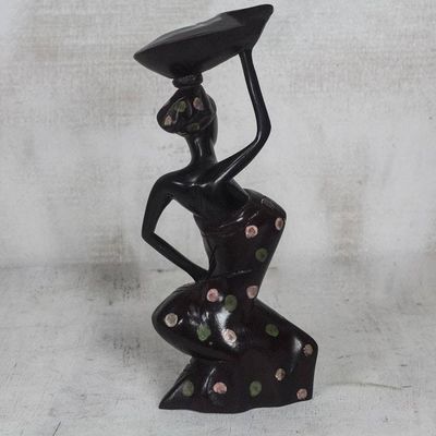 Alternate image for Black Sese Wood Sculpture of a Woman from Ghana Saleswoman