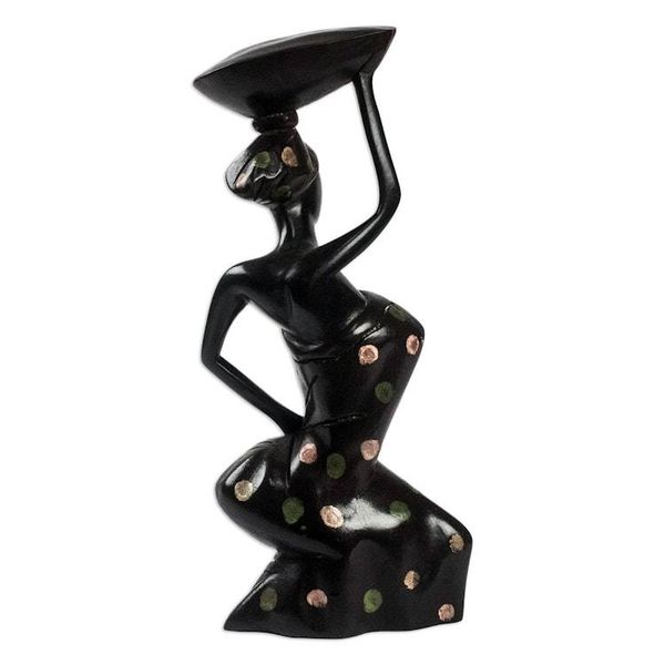 Alternate image for Black Sese Wood Sculpture of a Woman from Ghana Saleswoman