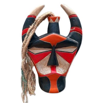 Alternate image for Traditional Hand-Painted Red and Black African Wood Mask Senufo Glory