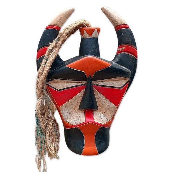 Alternate image for Traditional Hand-Painted Red and Black African Wood Mask Senufo Glory