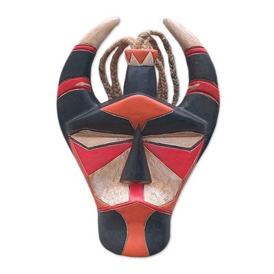 Alternate image for Traditional Hand-Painted Red and Black African Wood Mask Senufo Glory
